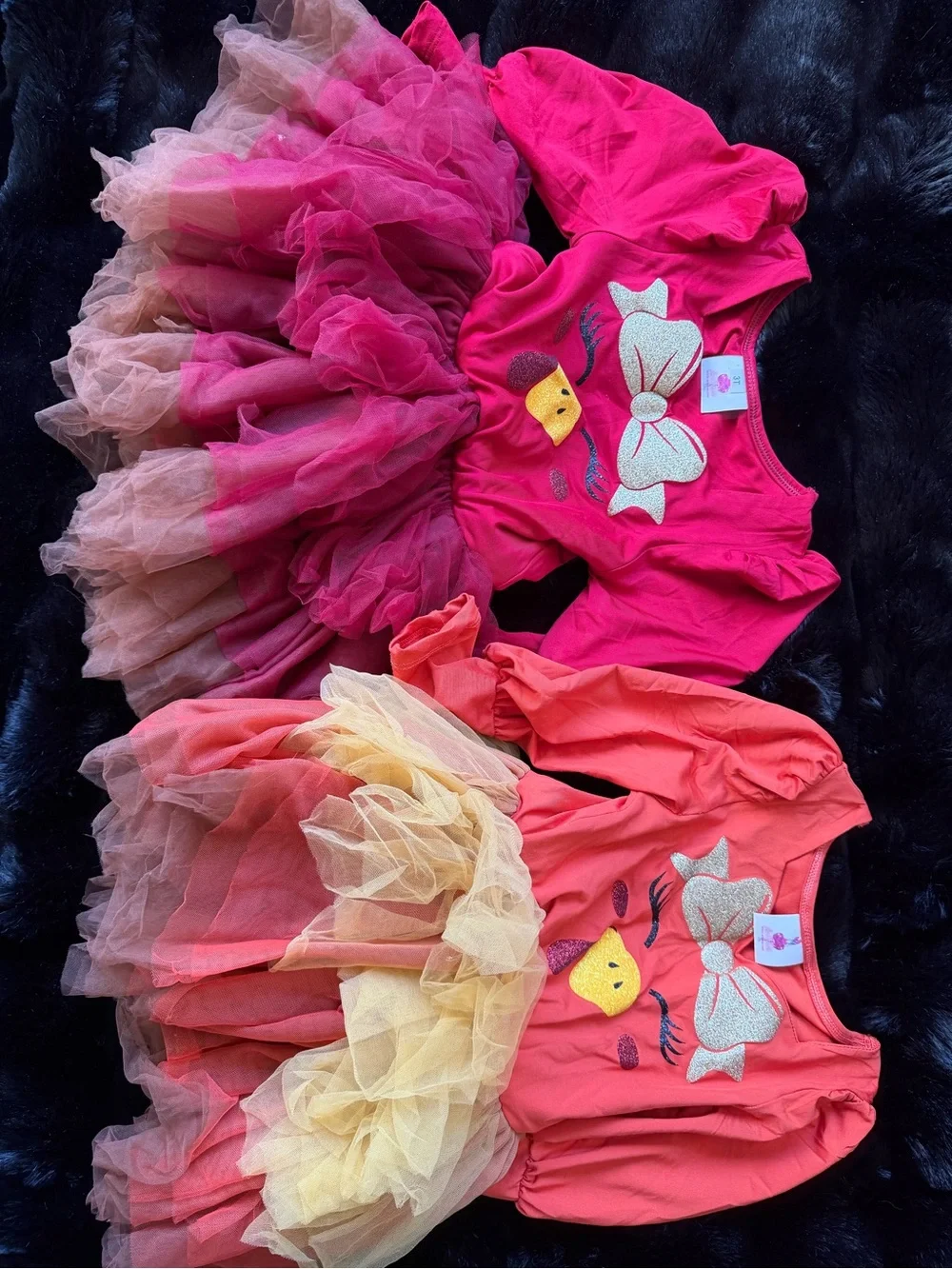 Kids Tulle Thanksgiving Dress with Bow & Chick Applique